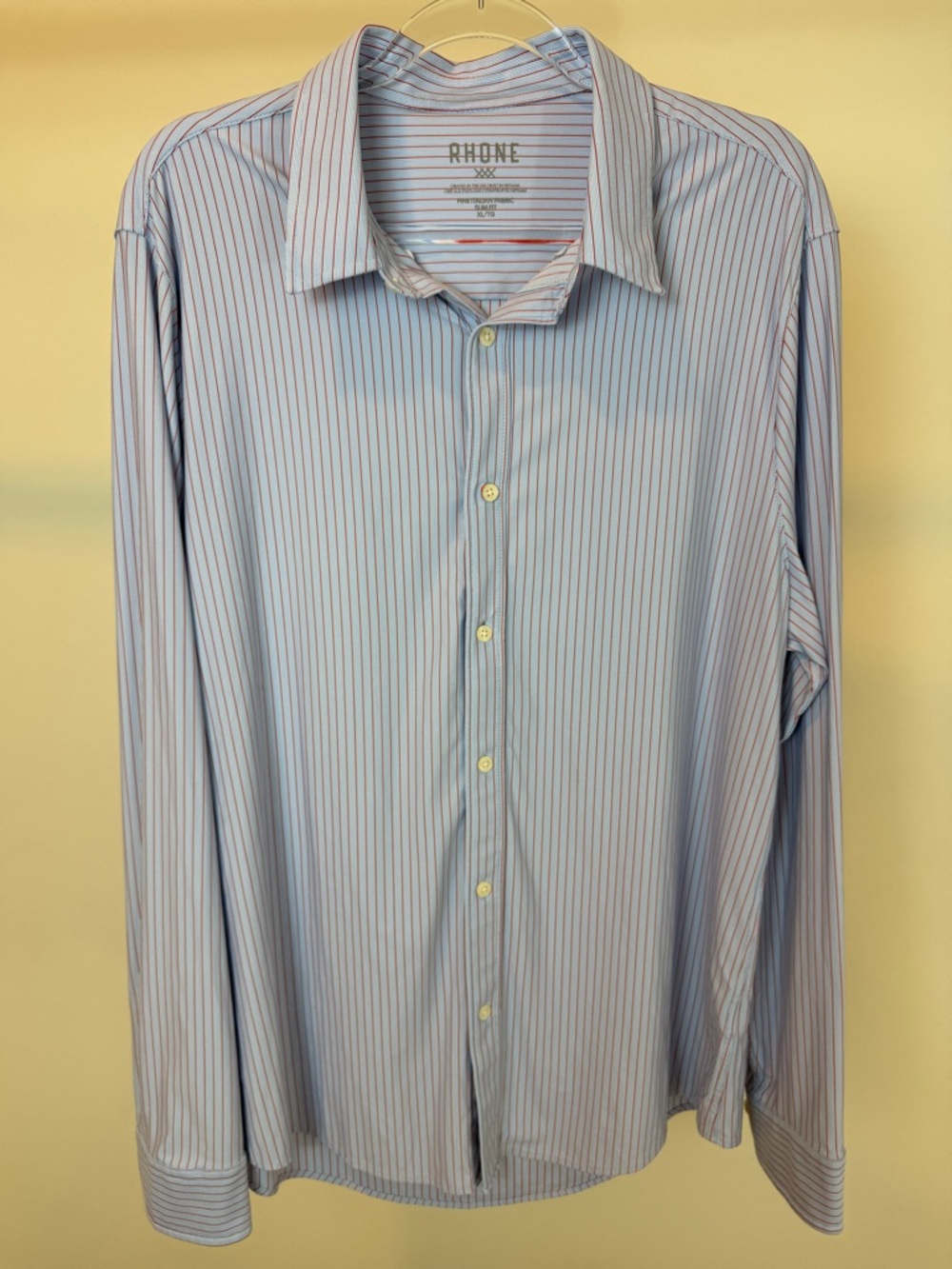 RHONE Light Blue Dress Shirt with Red Pinstripes - Italian Fabric